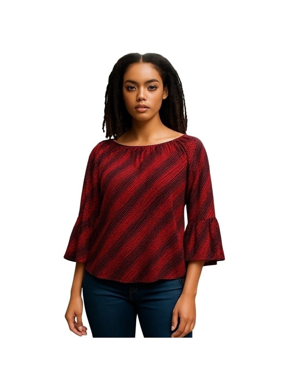 Michael Michael Kors red with navy blue polka dot peasant style blouse Size S